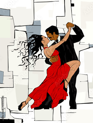 Tango couple dancing, abstract art vector template