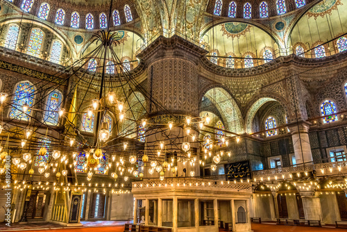 Blue Mosque Minbar Mihrab Lights Basilica Domes Istanbul Turkey photo