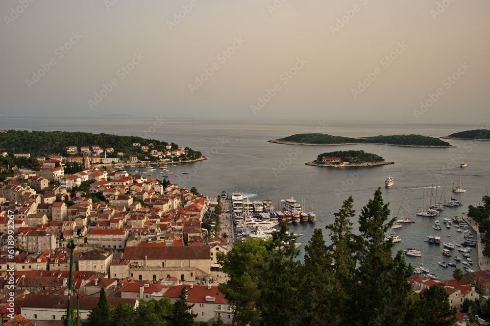 Above shot of town Hvar on Adriatic sea, Croatia