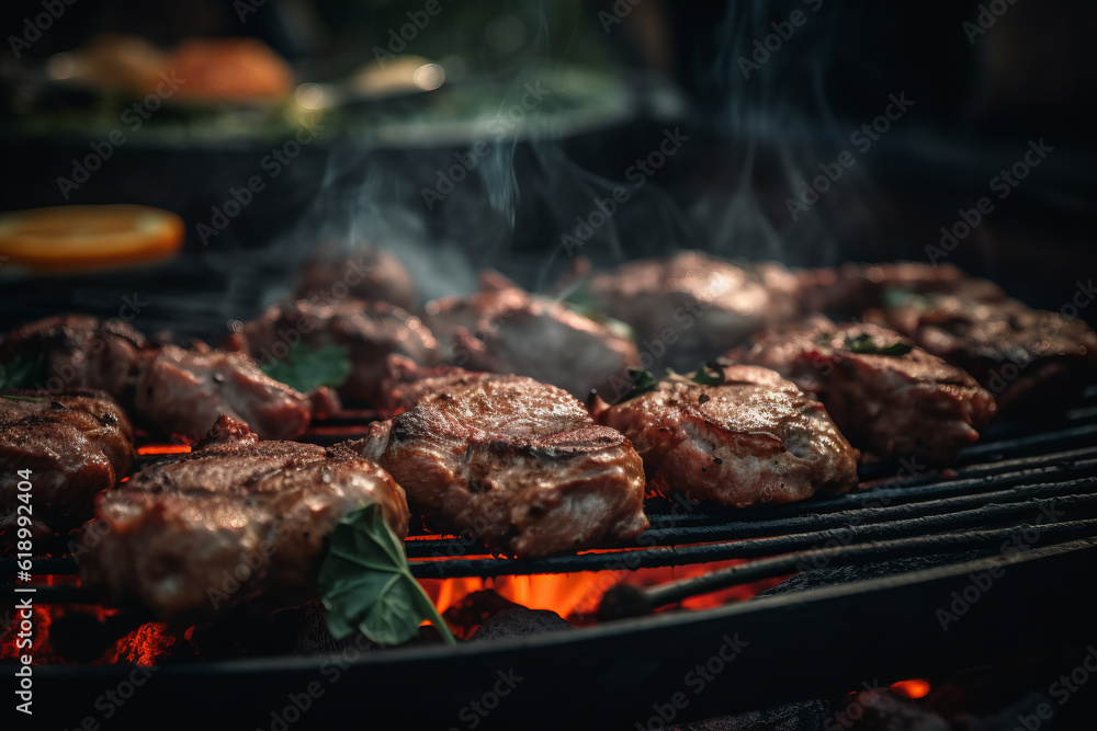 Close-Up Photo of Grilled Meat, Generative AI