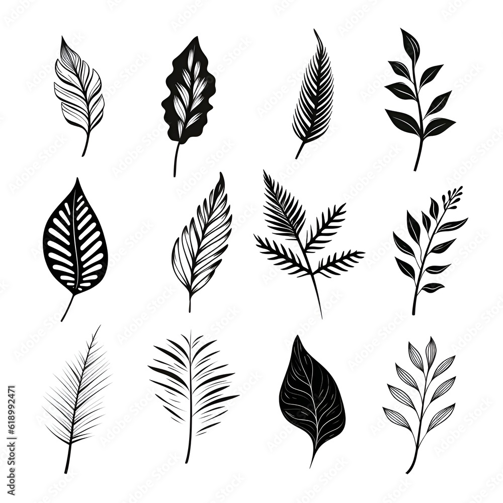 Minimalist ink: capturing the simplicity of black and white leaves