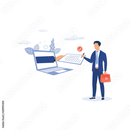 Digital signature, business contract, electronic contract, e-signature concept, flat vector modern illustration