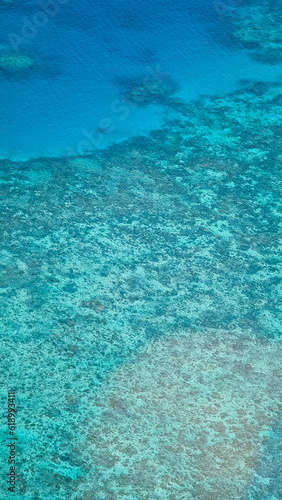 Areal view of coral reef in australia from an helicopter