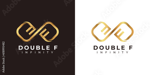 Letter F Infinity Logo design and Premium Gold Elegant symbol for Business Company Branding and Corporate Identity