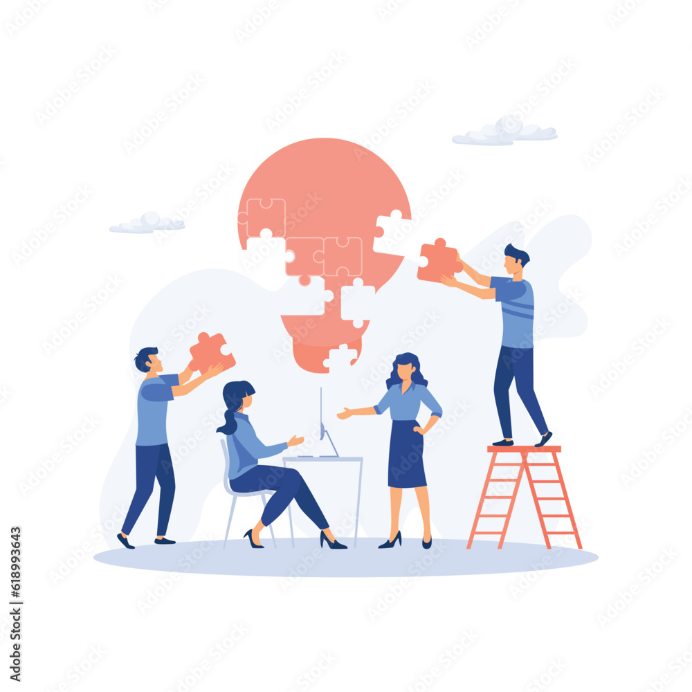manager at remote work, searching for new ideas solutions, working together in the company, brainstorming, flat vector modern illustration