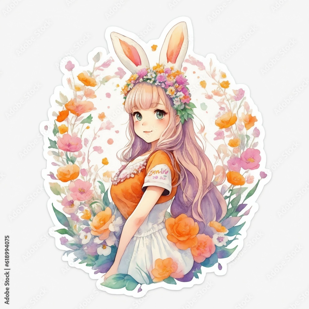 Fototapeta premium Sticker of a cute bunny girl