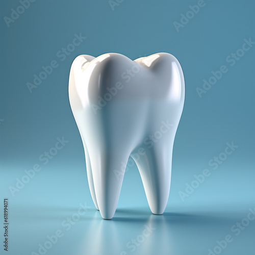 White healthy teeth on a blue background in 3d format