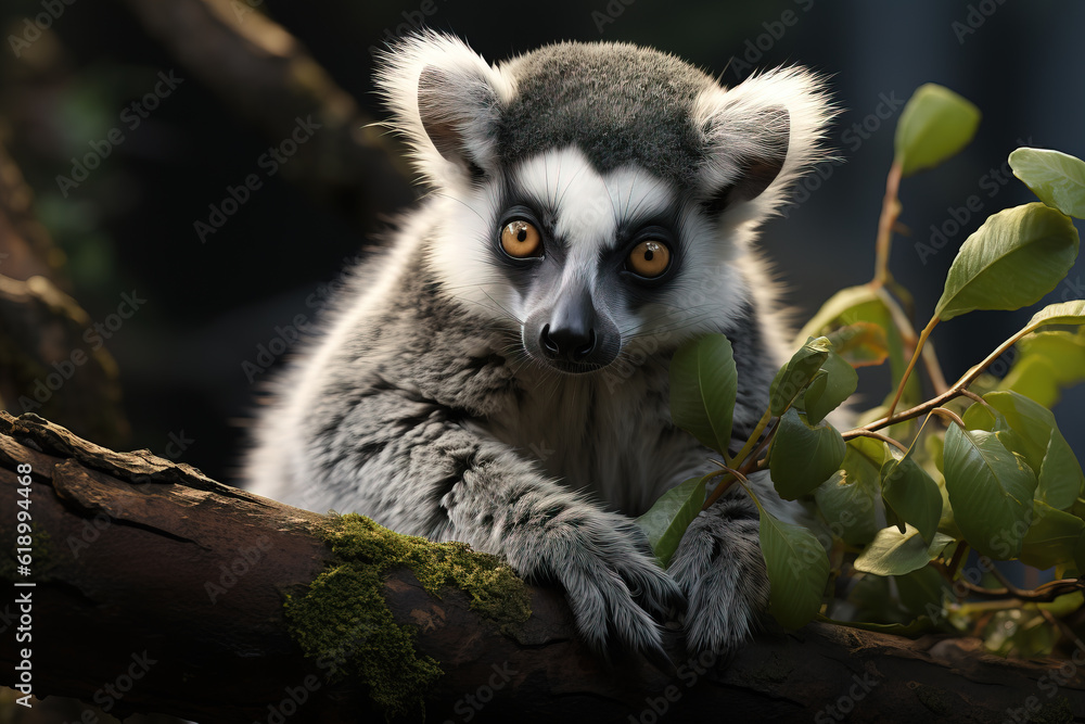 Obraz premium Curious lemur in a tree