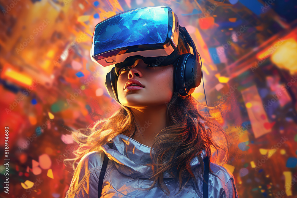 Woman with vr glasses. Generative AI Woman with vr glasses. Generative AI