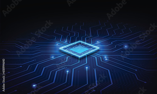 Abstract technology chip processor background circuit board and html code,3D illustration blue technology background vector..