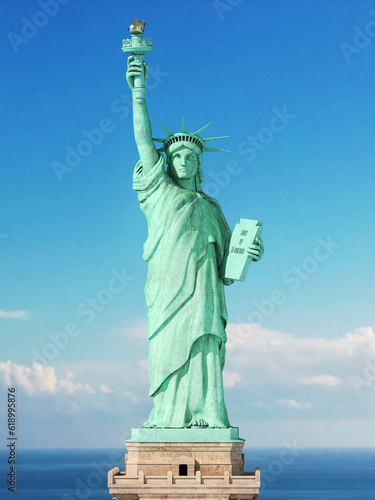 Statue of Liberty on a sky background. NY New York and USA symbol.