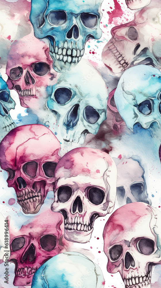 Seamless pattern with skulls. Generative AI