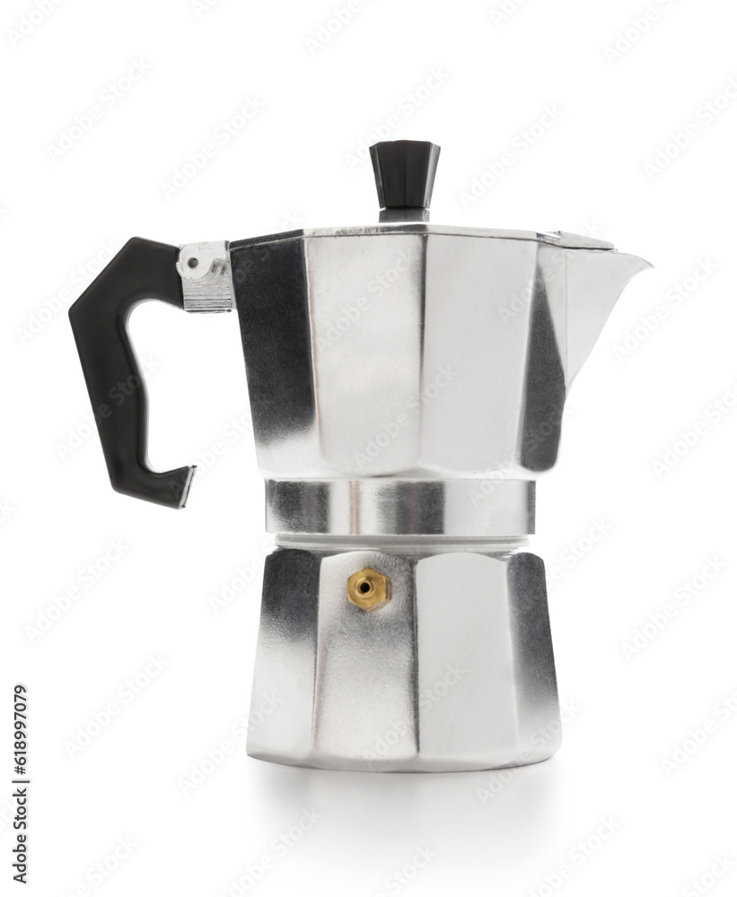 Metal geyser coffee maker on white background Metal geyser coffee maker on white background