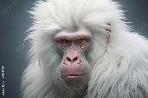 Portrait of a rare animal primate albino monkey on the background