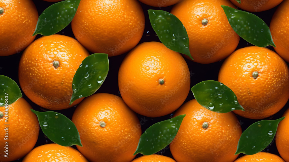 Oranges with water drops leaves background. Oranges with water drops leaves background.