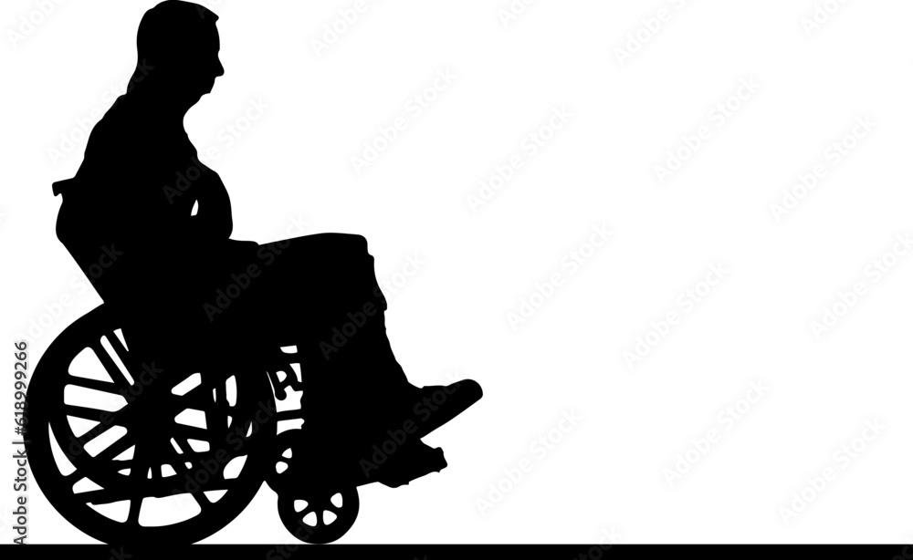 Vector Silhouette of Man on Wheelchair on White Background ...