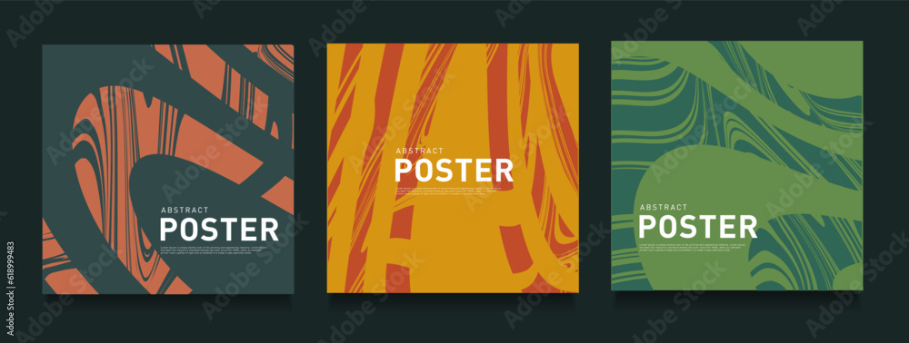Trendy Art 70s Style with Stripes. Abstract 3D Pattern with Orange, Green, Yellow Color. Modern Background  for Poster, Banner, Website, Placard, Cover, Advertising. Vector Illustration.