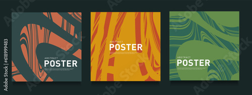 Trendy Art 70s Style with Stripes. Abstract 3D Pattern with Orange, Green, Yellow Color. Modern Background  for Poster, Banner, Website, Placard, Cover, Advertising. Vector Illustration.