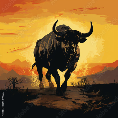 black silhouette illustration of a bull