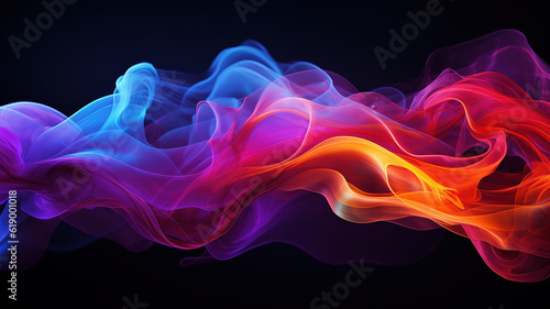 Abstract colored smoke on black background, in layered translucency. Generative AI.