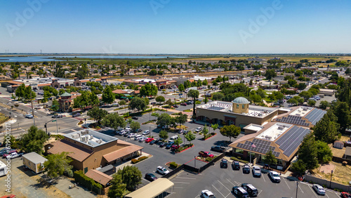 Stunning aerial views capture vibrant Downtown Oakley, California, showcasing its architectural beauty, bustling streets, and vibrant community photo