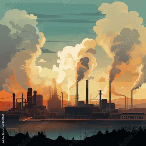 illustration of a factory building with air pollution smoke