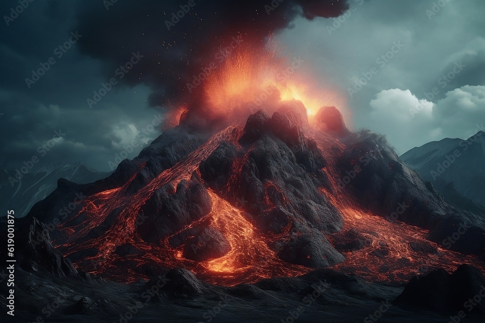 Lava erupts from a volcano. 