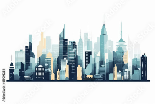 Urban city skyline on white background , Created with Generative Ai Technology