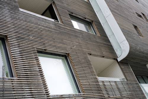 Architectural details of modern appartments - windows and wood cladding - Harbor - Tromso - Norway photo