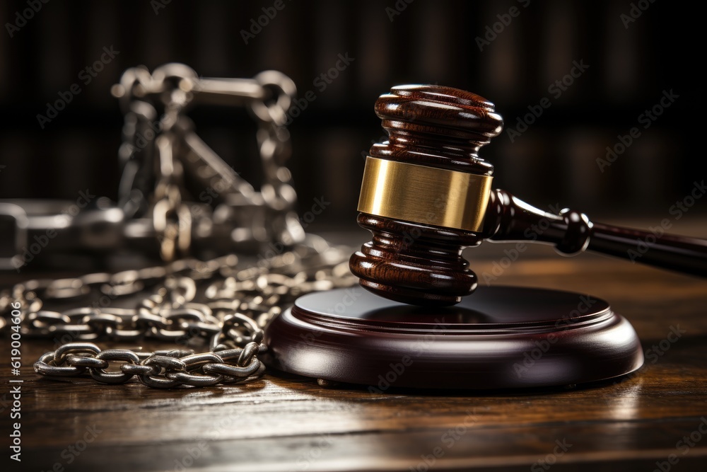Wooden brown judge gavel. Generative AI Wooden brown judge gavel. Generative AI