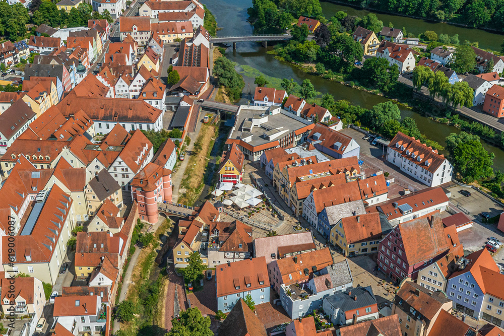 Blick auf die Innenstadt von Donauwörth rund um die Wörnitz-Insel