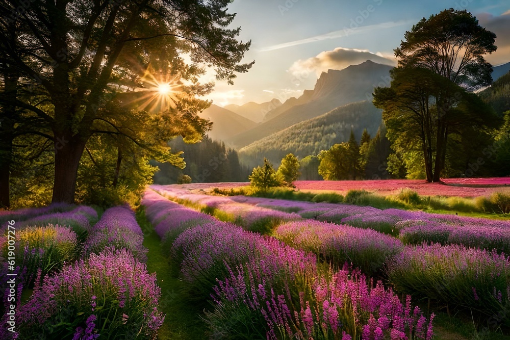 lavender field at sunset AI GENERATED