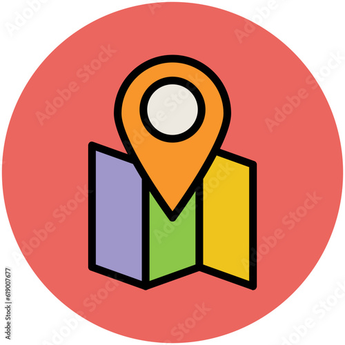 Easy to use flat rounded icon of location pin, concept of navigate the location 