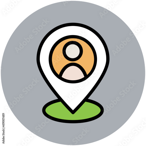Easy to use flat rounded icon of location pin, concept of navigate the location 