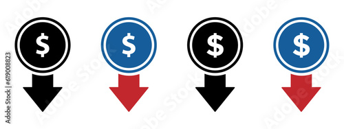 Cost reduction flat vector icons. Trendy cost reduction signs