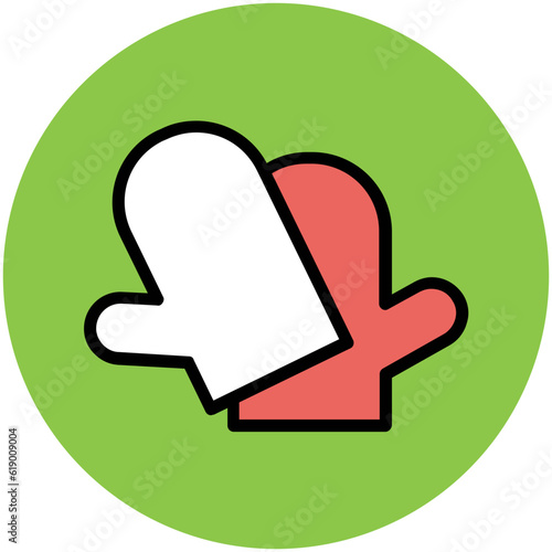 Cooking accessory, flat circular icon of mitts 