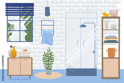 Modern bathroom interior. Flat design style vector illustration.