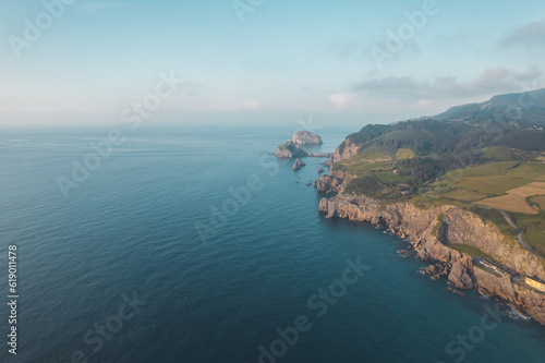 Aerial view of San Juan de Gaztelugatxe in spain