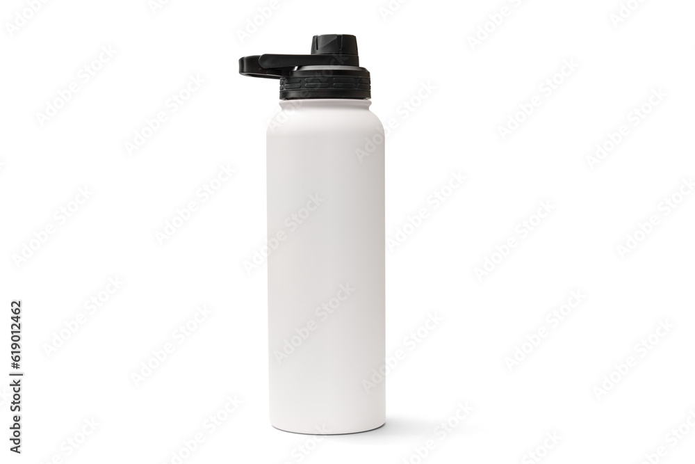 White 40oz Thermos Flask Isolation Bottle Isolated on White Background. Travel Mug in Stainless Steel with Double-Walled. Beverage Bottle to Keep Cold and Warm Drinks. Modern Kitchenware White 40oz Thermos Flask Isolation Bottle Isolated on White Background. Travel Mug in Stainless Steel with Double-Walled. Beverage Bottle to Keep Cold and Warm Drinks. Modern Kitchenware