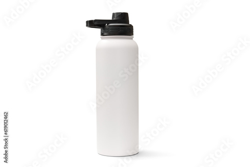 White 40oz Thermos Flask Isolation Bottle Isolated on White Background. Travel Mug in Stainless Steel with Double-Walled. Beverage Bottle to Keep Cold and Warm Drinks. Modern Kitchenware