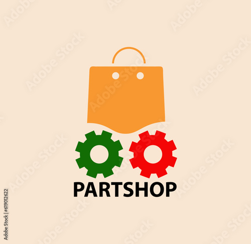 vector illustration of partshop logo with shopping bag and gear concept