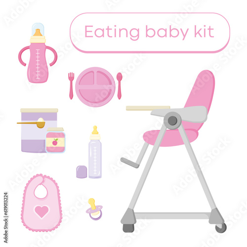 eating baby pink kit for girl with fidding chair