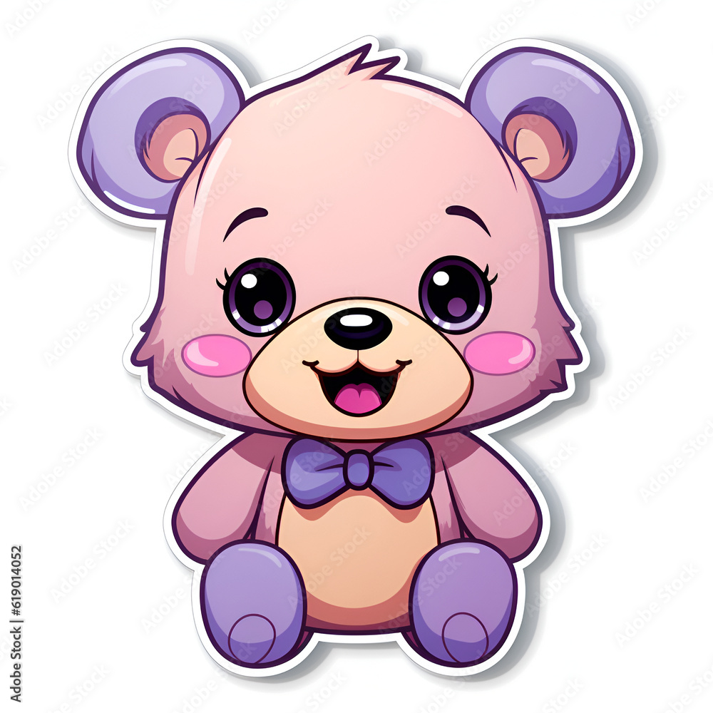 Illustration, AI generation, sticker. happy teddy bear.