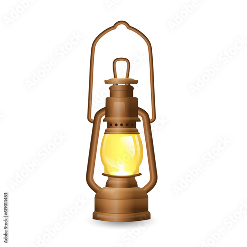 retro oil lantern brown with handle vector with yellow light