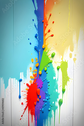 Splashing colors clashing on the wall. Generative Artificial Intelligence.