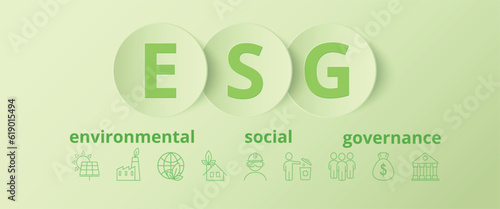 ESG as environmental social and governance concept. Sustainable business or green business vector illustration. Paper art 