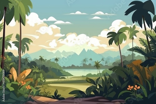 Tropical landscape cartoon view. Generate Ai