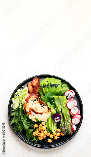 Schilderij op canvas Healthy vegetarian, vegan dish with vitamins, antioxidants, protein, fiber  on light background
