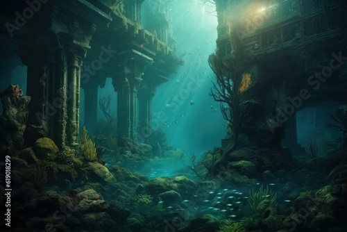 Underwater gate. Generate Ai photo