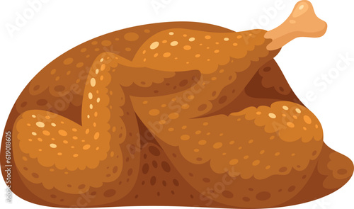 Whole roast turkey poultry barbecue grilled meal for Thanksgiving celebrate vector flat illustration